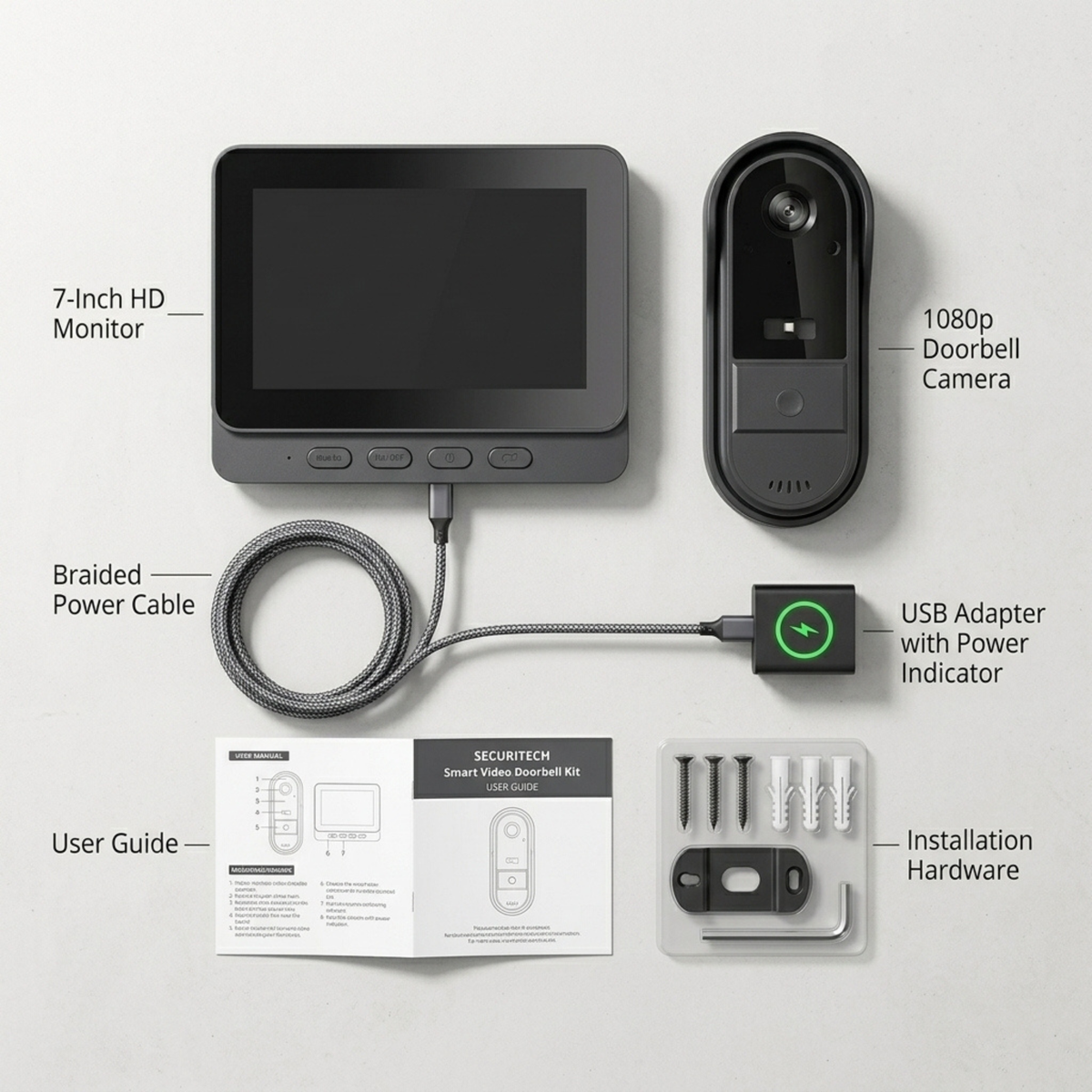 Smart Wireless Video Doorbell Camera with Indoor Display Monitor No WiFi 50 meter range Two-way audio video HD sound quality display indoor LCD monitor
