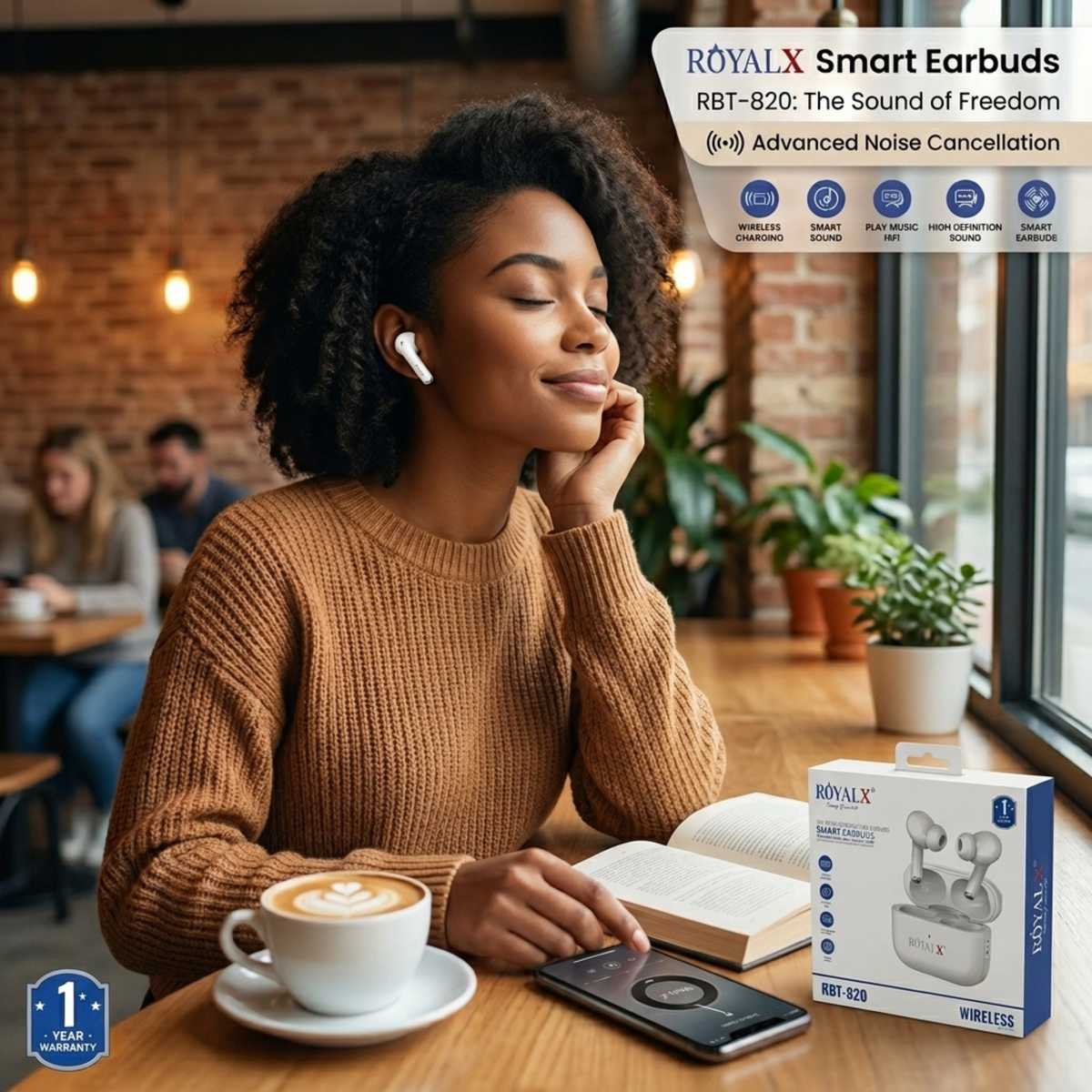 RoyalX RBT-820 Wireless Earbuds – Bluetooth Earbuds with Noise Cancellation & Charging Case