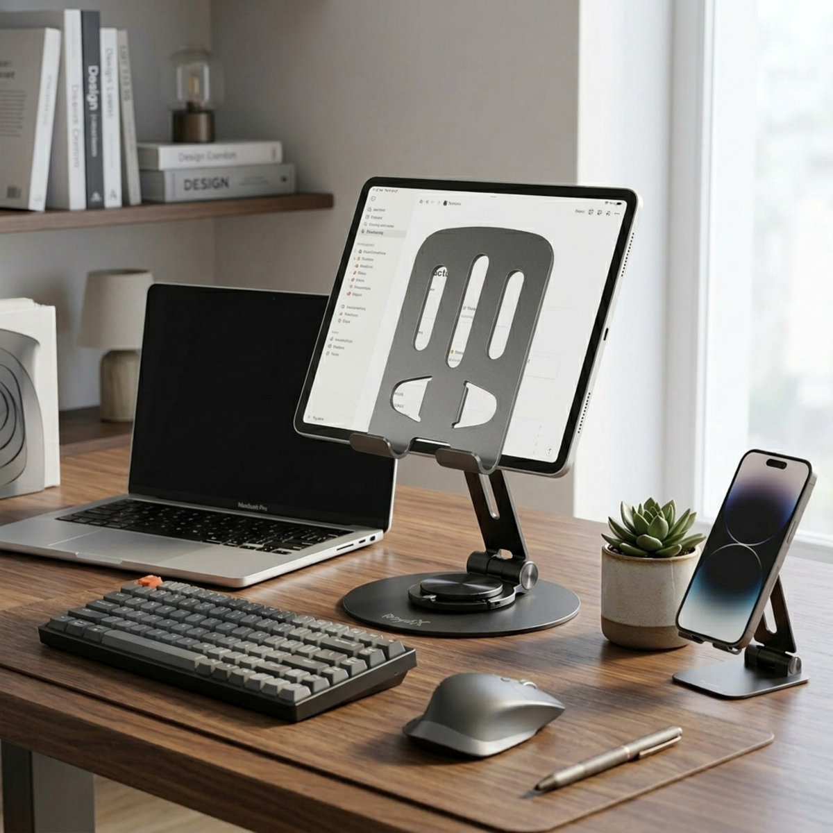 360° Adjustable All Metal Desktop Phone & Tablet Stand – Foldable Mobile Holder
