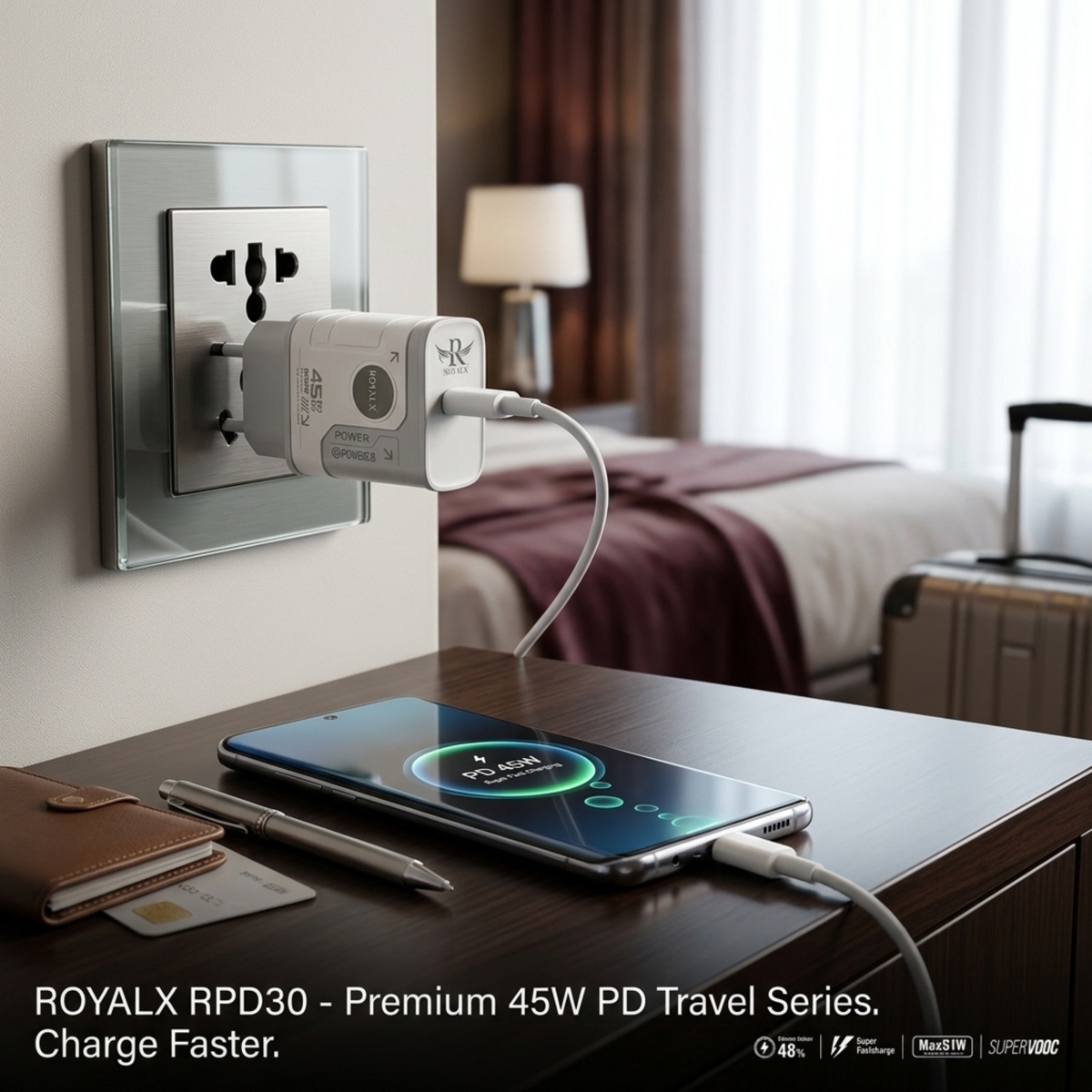 RoyalX PD45W Fast Charger C Type 2 C type C type 2 iPhone 48% turbo – USB-C Power Delivery Super Fast Charging Adapter with Cable