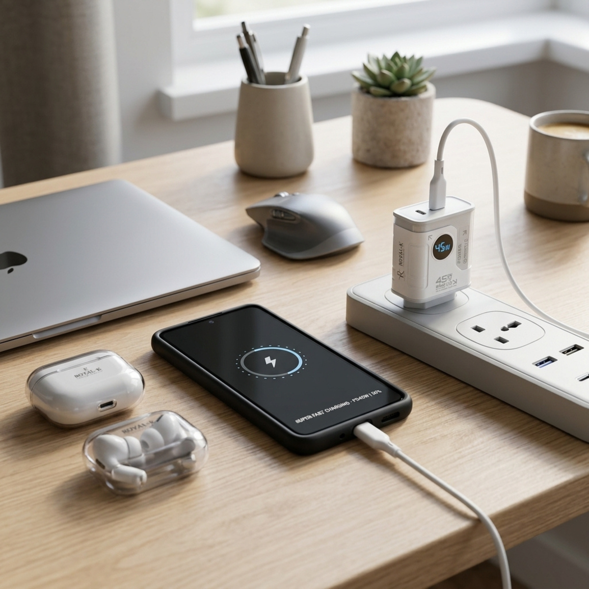 RoyalX PD45W Fast Charger C Type 2 C type C type 2 iPhone 48% turbo – USB-C Power Delivery Super Fast Charging Adapter with Cable