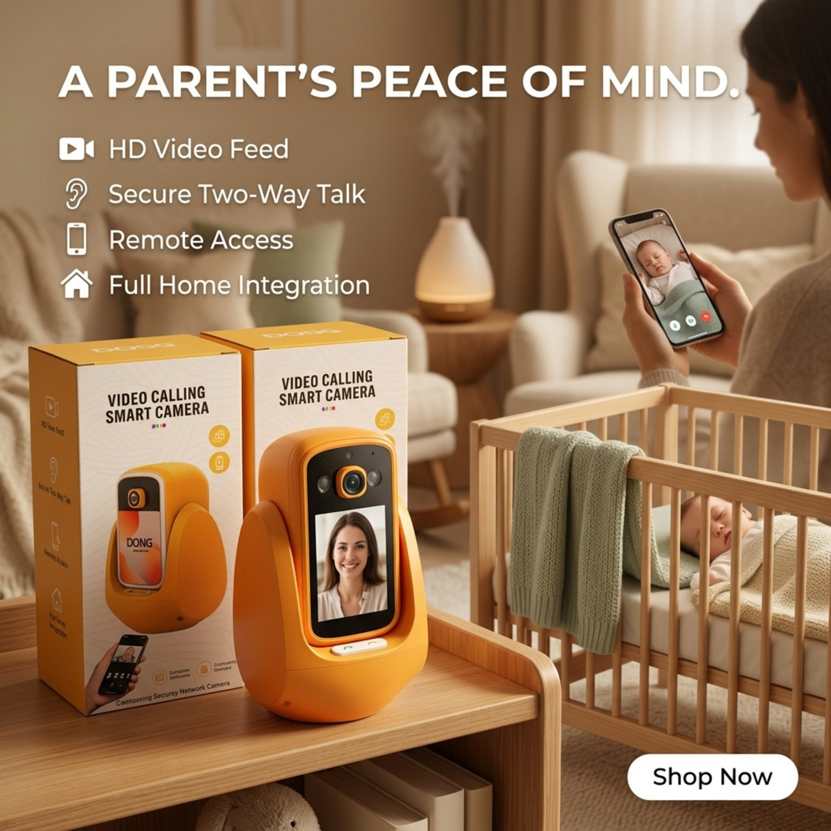 1080P Indoor Security Camera with 2.8” HD Screen, Two-Way Video Calling & Night Vision