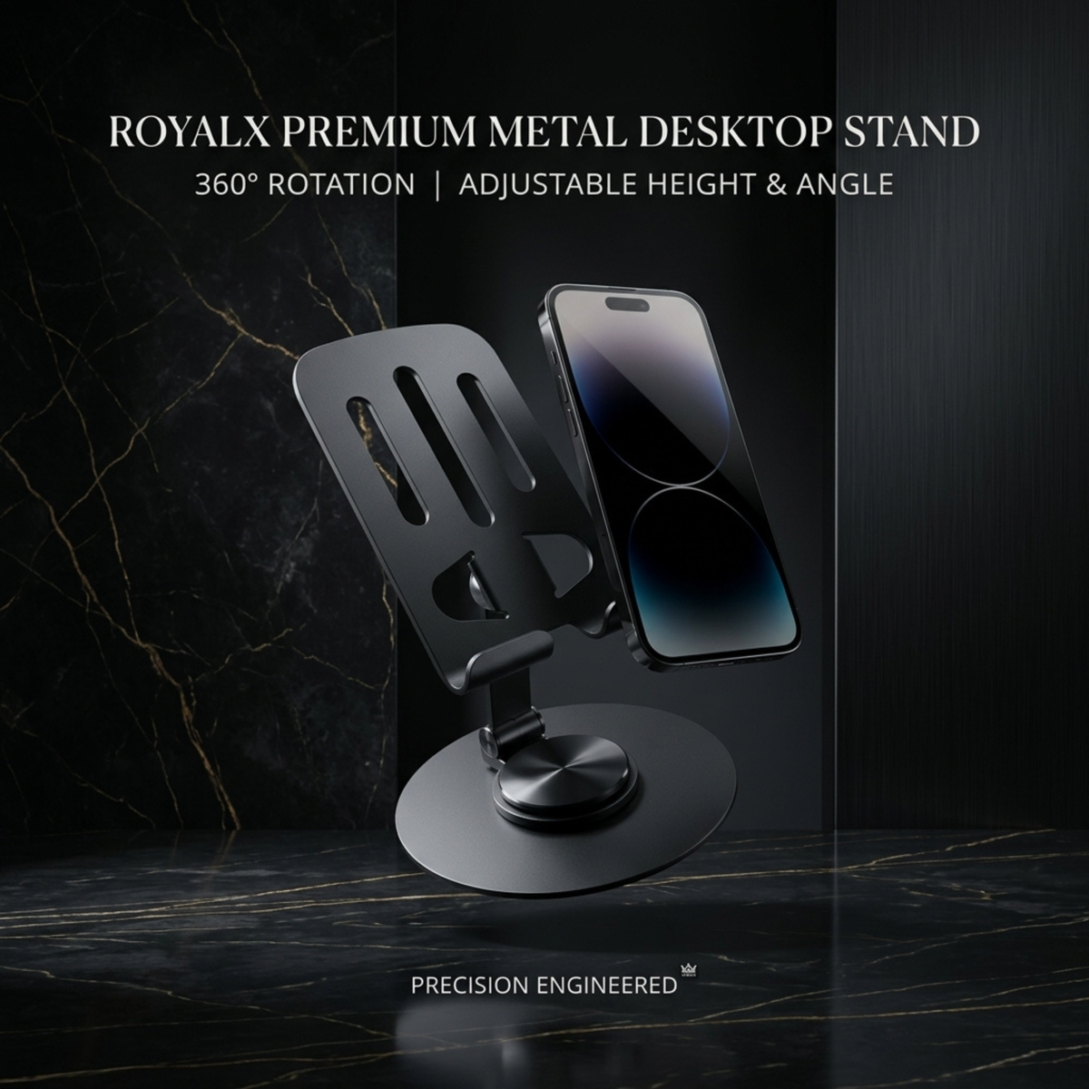 360° Adjustable All Metal Desktop Phone & Tablet Stand – Foldable Mobile Holder