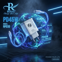 RoyalX PD45W Fast Charger C Type 2 C type C type 2 iPhone 48% turbo – USB-C Power Delivery Super Fast Charging Adapter with Cable